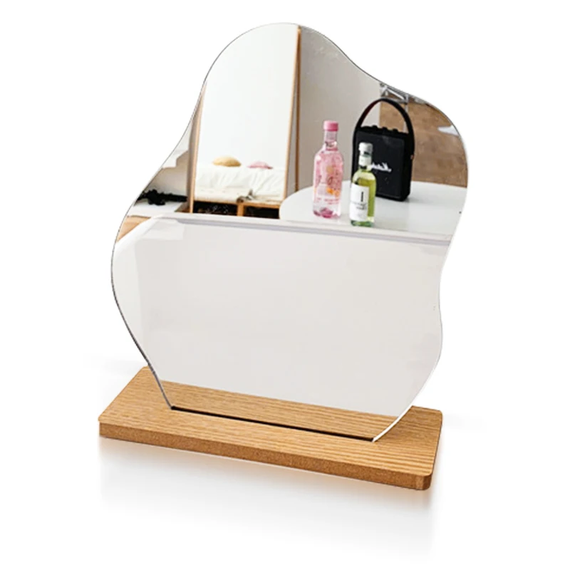 

Korean style Makeup Mirror Ins Irregular Acrylic Decorative Mirror Wooden Base Cosmetic Beauty Tools