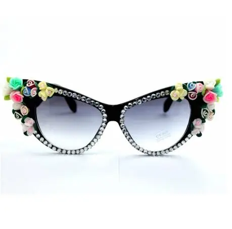 

Unique Flowers Sunglasses Fashion Cat Eye Sun glasses for Women Rhinestone Glasses Brand Designer Women Sunglasses oculos de sol