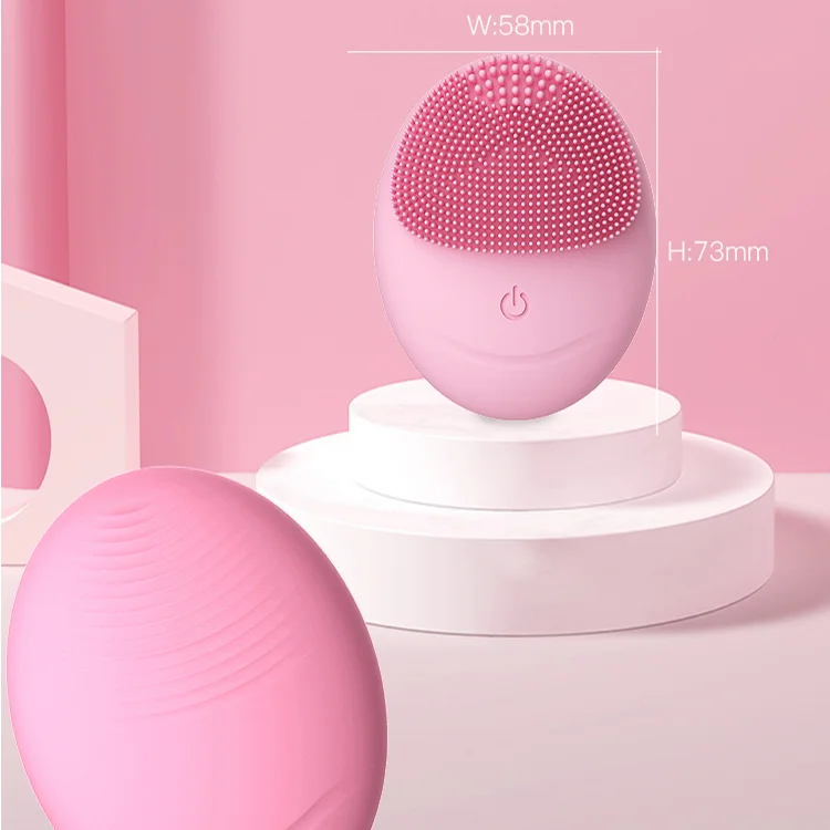 

Ultrasonic Silicone Face Skin Cleaner Massager Facial Cleansing Exfoliating Spin Brush Electric Face Brush, Pink