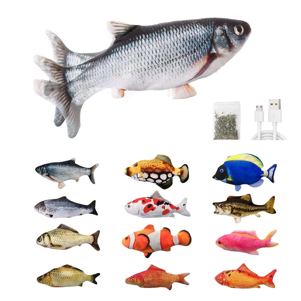 

Factory Direct Sales Realistic Electric Flopping Fish Catnip Cat Toy Moving Cat Kicker Wiggle Fish Cat Toy, As shown