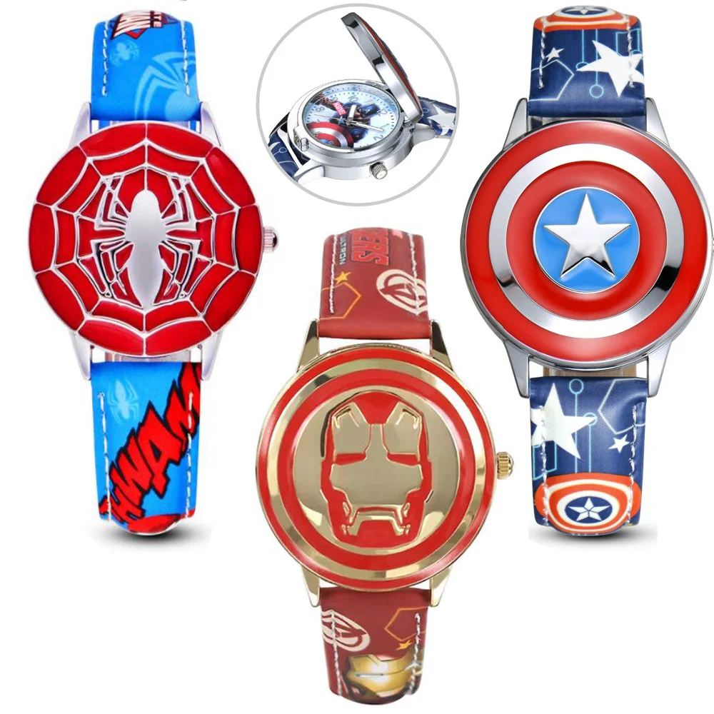 

Kids watch Hero Captain America Anime cartoon Boys watch Child Leather Quartz Flip Metal Case Watches Super Hero Boys Clock