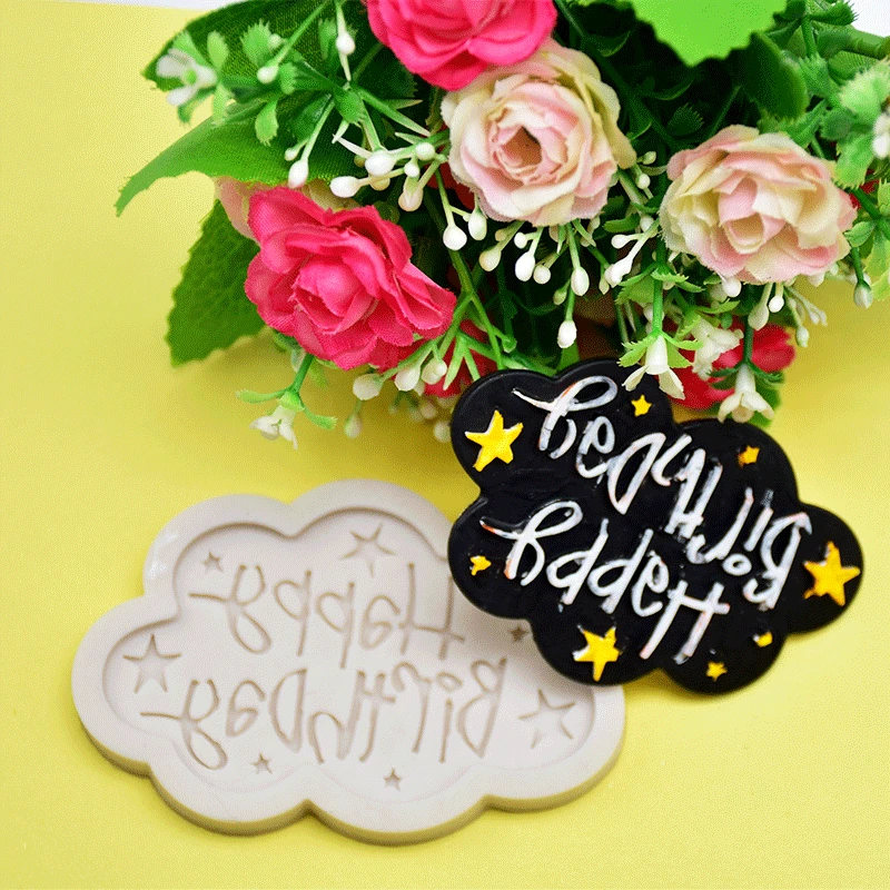 

DIY Baking Tools Cloud Happy Birthday Mousse Cake Biscuit Decoration Fondant Silicone Mold for Baking Pastry Accessories
