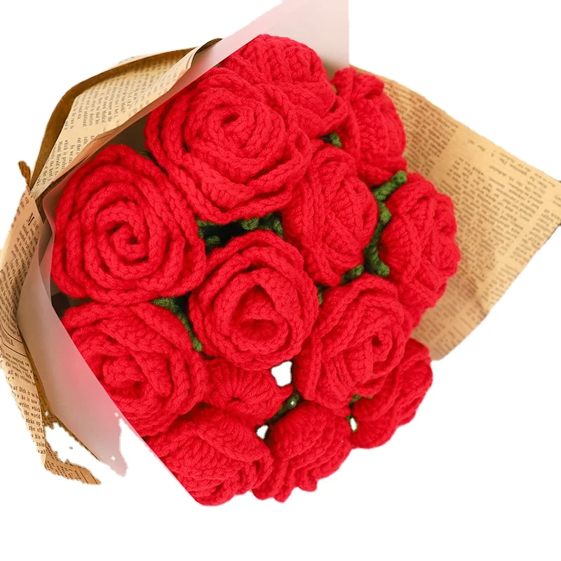 

Handmade Stem Rose Wholesales colored handmade crocheted flowers