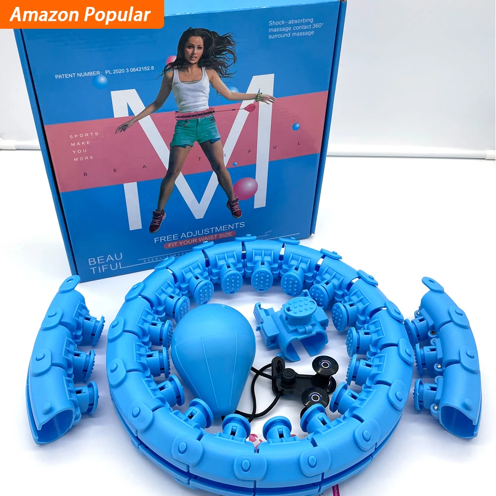 

Factory Free Sample Online Amazon Top Seller Custom Logo Custom Package 24 Knots Adjustable Detachable Weighted Smart Hula Hoops, Blue pink purple