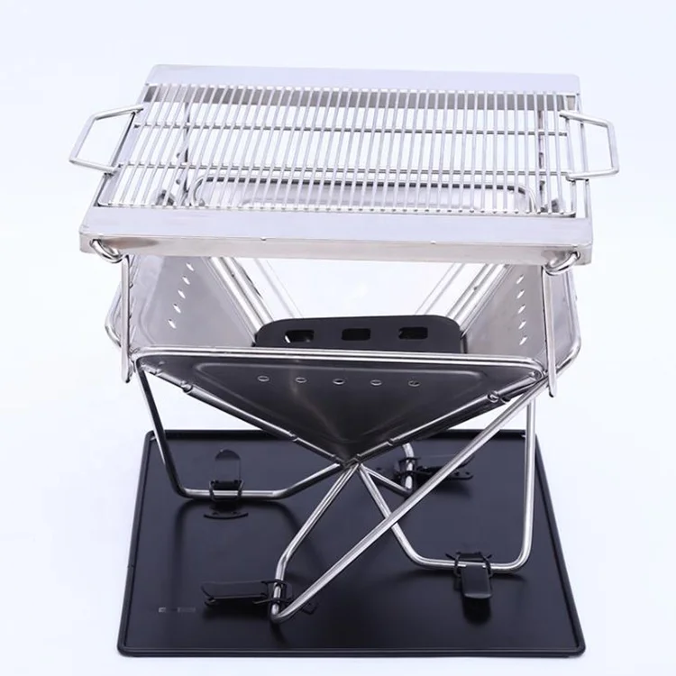 

New 304# steel  large Outdoor camping Beacon tower charcoal folding grill, Silver