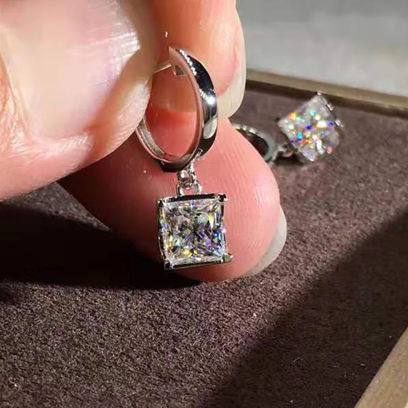 

Luxury Fashion Female Small Square Diamond Hoop Earrings Rose Gold Crystal Heart Drop Earring For Party