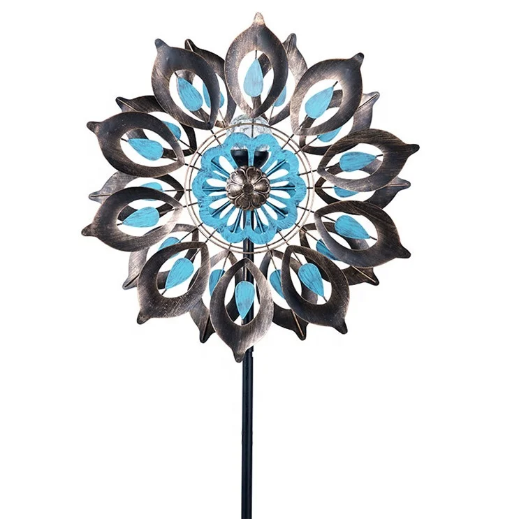 

Hourpark Large high-quality windmill outdoor metal stake peacock feature landscape wind spinner for garden, Copper and blue