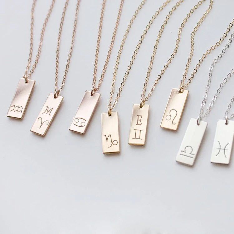 

Wholesale gold plated 925 sterling silver zodiac engrave bar pendant necklaces