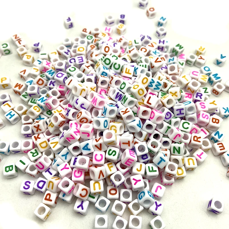 

Factory Price Wholesale 6mm Square Plastic Letter Beads A-Z White Cube Acrylic Alphabet Beads For Jewelry Making