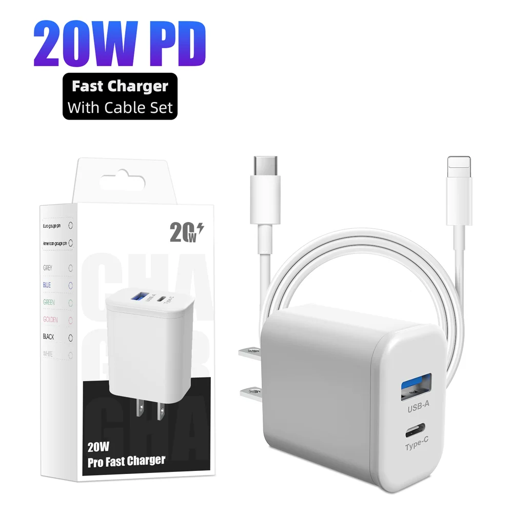 

USB C Wall Charger Block 20W 2-Pack Dual Port PD Power Delivery Fast Type C Charging Block Plug Adapter