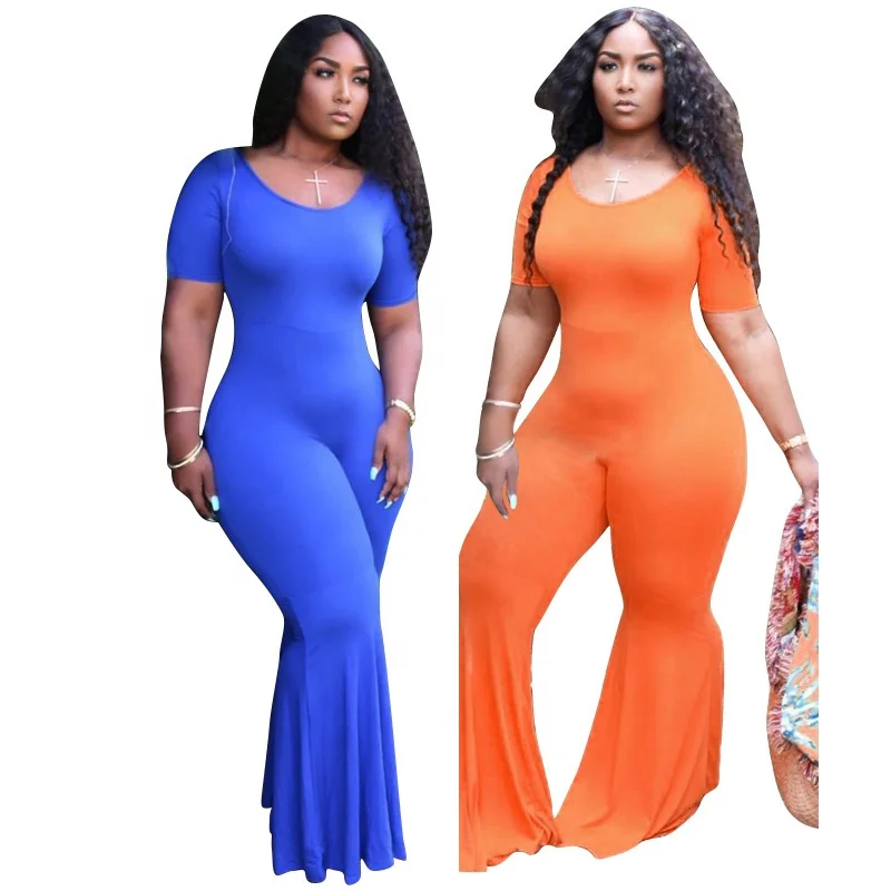 

Women Flare Plus Size One Piece Bodycon Jumpsuit For Fat Women, Blue,orange,yellow
