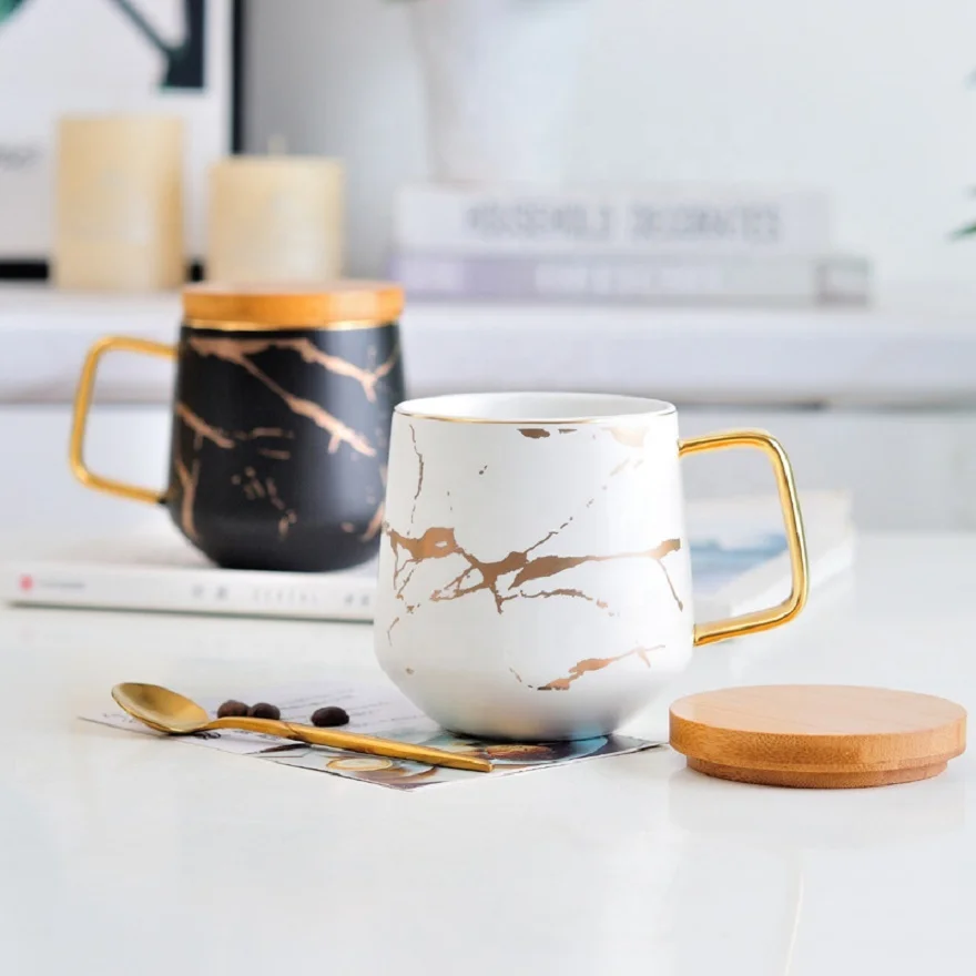 

Hot Selling Nordic Ceramic Mark Cup Marbled Household Water Cup With Lid Spoon Creative Ceramic Coffee Cup, White/black/blue/marbling
