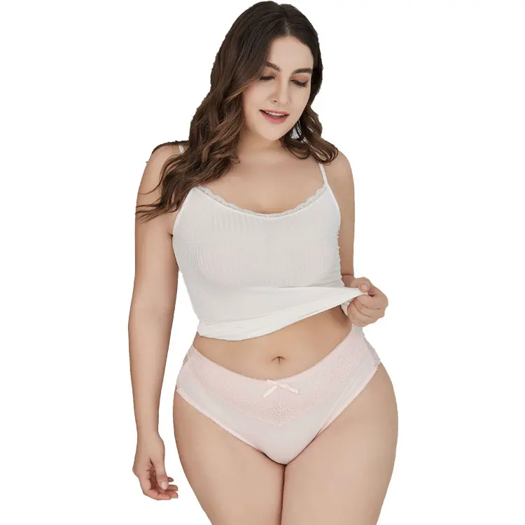 

Stylish Plain Dyed High-rise Swim Cloth Big Hips Fat Woman Sexy Plus Size Women's Lace Fabric Underwear Panty