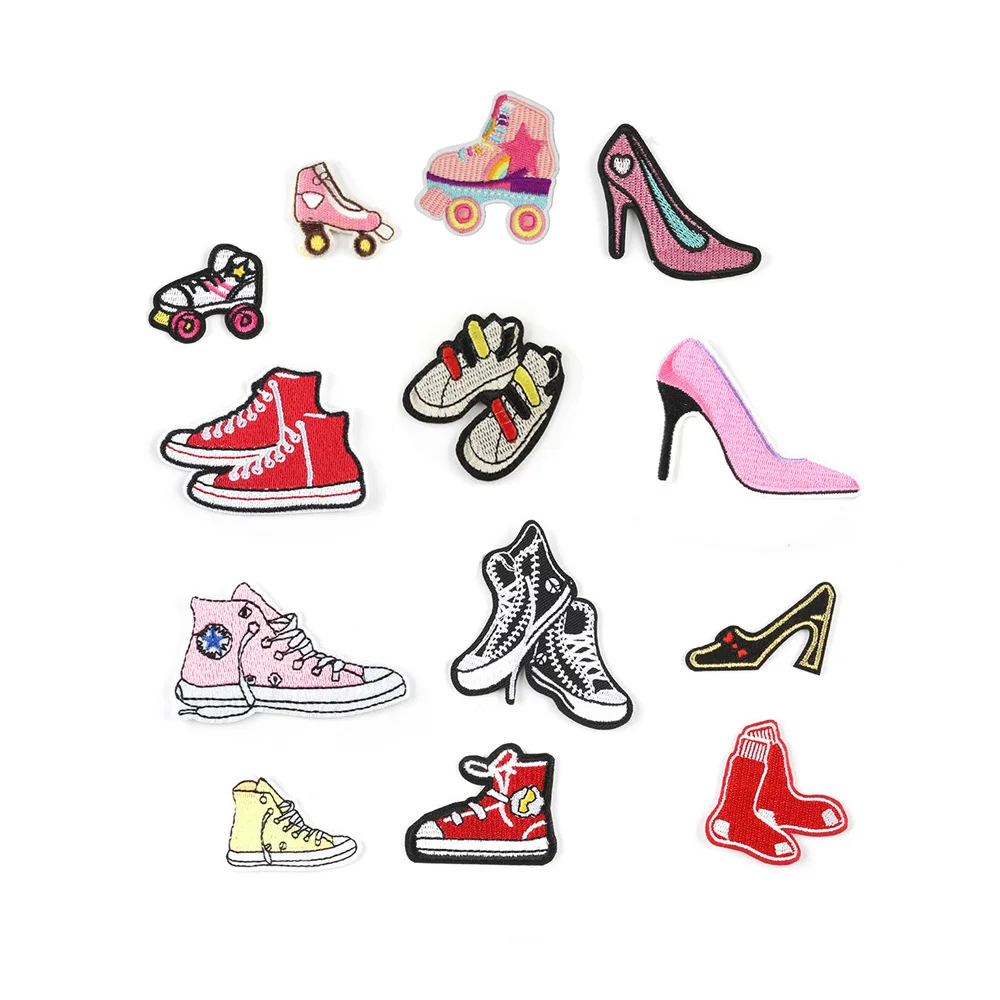 custom made various iron on roller skates high heels sneaker canvas shoes embroidery patches for clothes