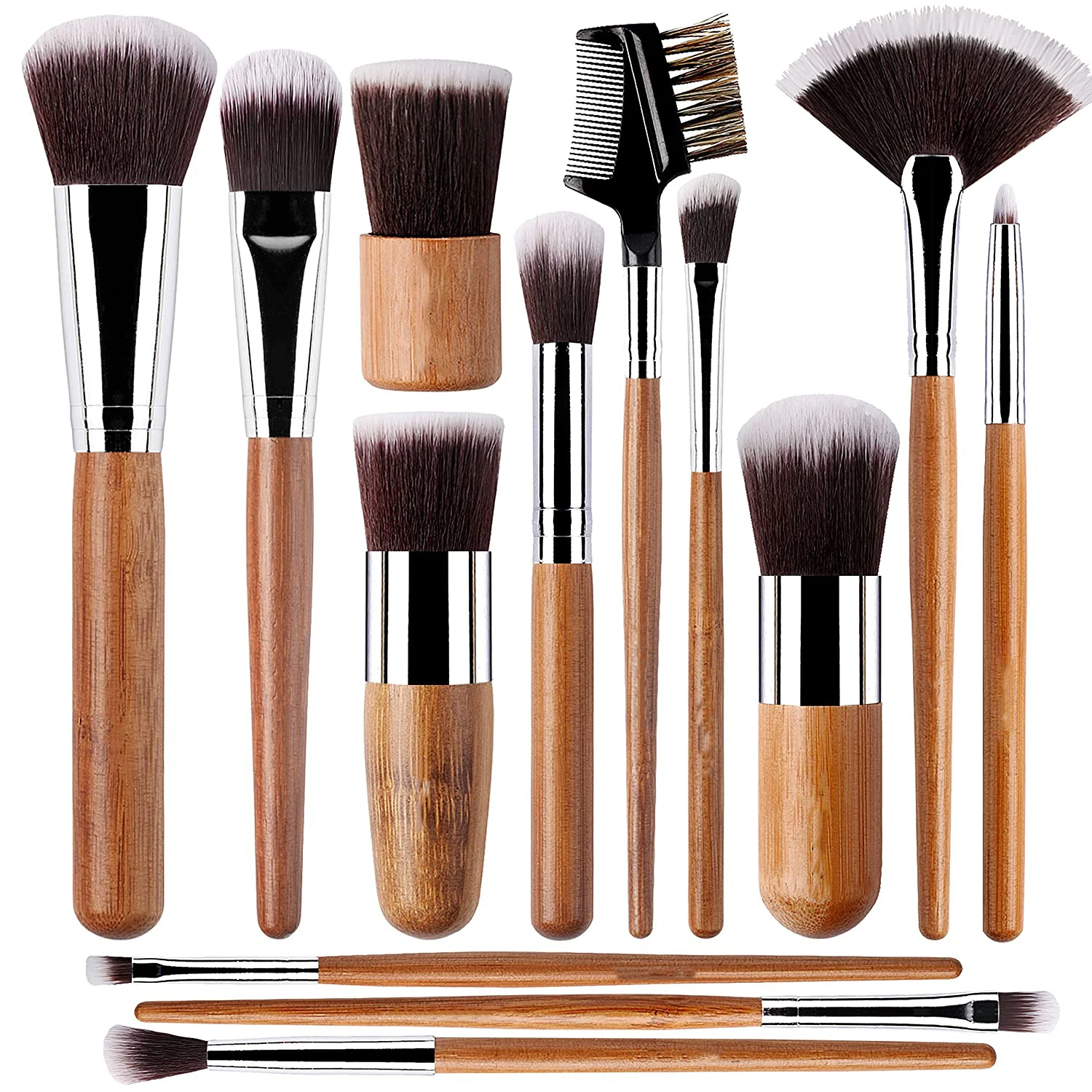 

13 Bamboo Makeup Brushes Professional Set Vegan Cruelty Free makeup brush Foundation Blending Blush Powder Kabuki Brushes, Wood color