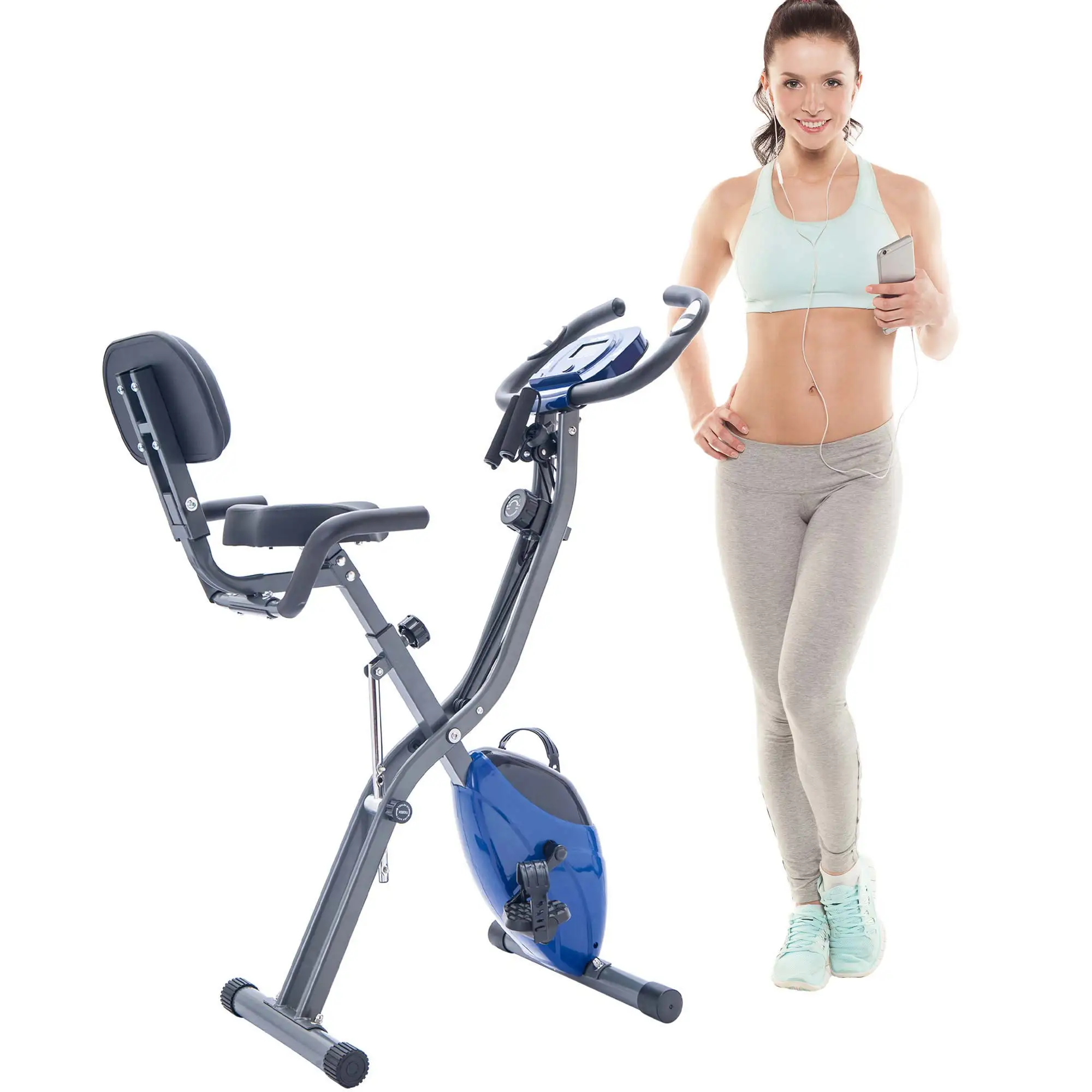 

Ultra-Compact Indoor Cycling Fitness Exercising Folding Spin Bike, Grey+blue