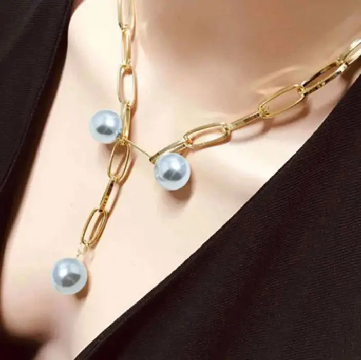 

Chain Style Exaggerated Pearl Sexy Necklace Punk Party Jewelry, Silver,gold