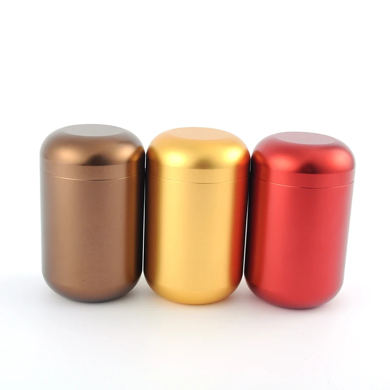 

Jiju Portable Herb Metal Aluminium Tobacco Storage Stash Jar Tea Container Cans Custom LOGO, Red ,blue , golden ,brown , silver , black