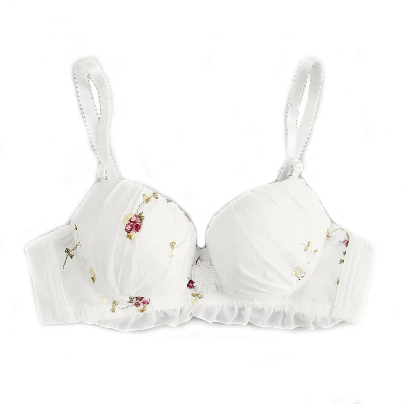 

Hot Sale Embroidery Floral White Underwear Bras Women