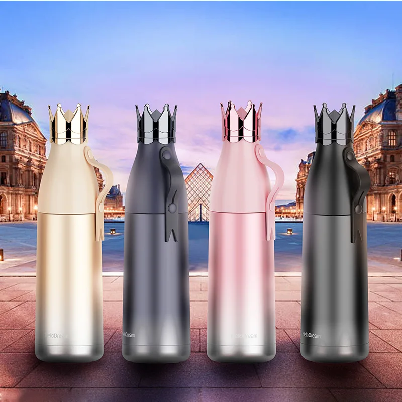 

A3077 240/350ML Stainless Crown Mugs Vacuum Flasks Student Car Travel Drink Water Bottle Cup with Handle, 4 color