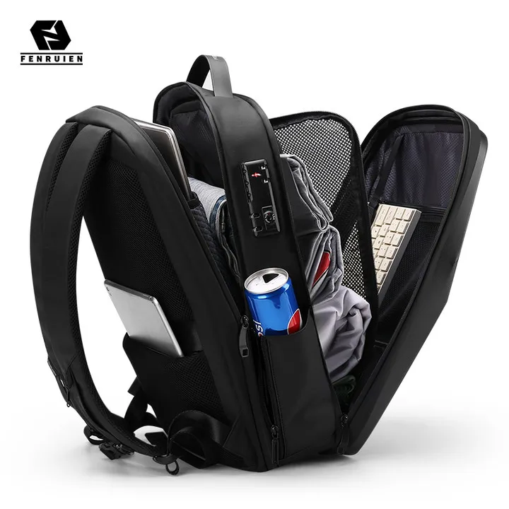 

FENRUIEN Geometric PC&ABS Upscale backpack school bags men TSA lock anti theft office bag for men 17.3 inch laptop back pack new, Black