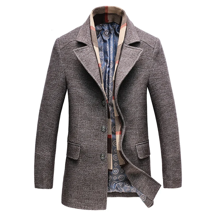 

Autumn Winter Fashion Mens Woolen Coat Single Breasted Trench Coat Windproof Winter Clothes, Coffee, darkgray