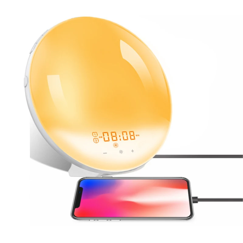 

7 Color Changing Night Light Smart Digital Sunrise Wake up Light Alarm Clock FM Radio Speaker for Kids, As shown