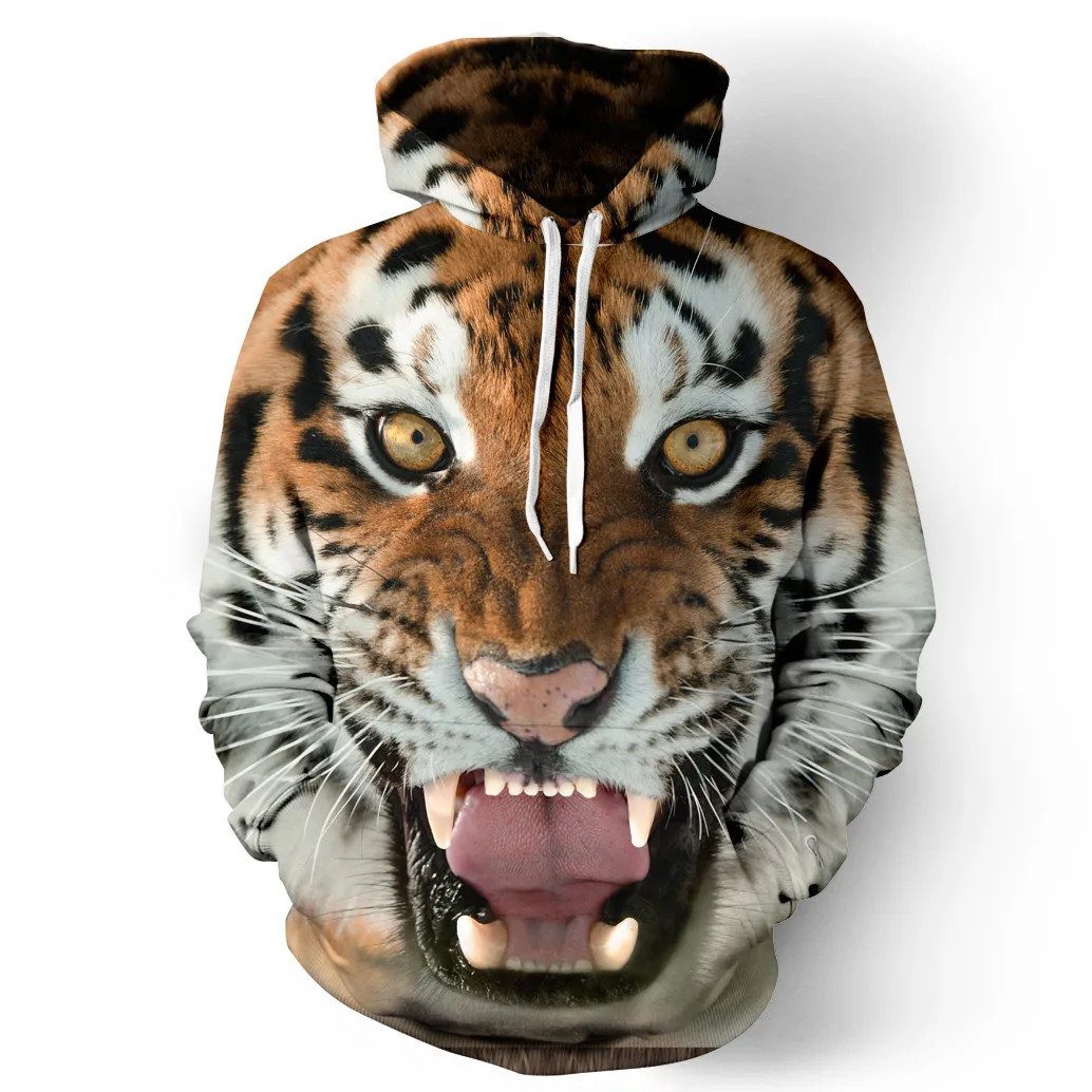

3D digital sublimation printed hoodie with tiger and leopard pattern design