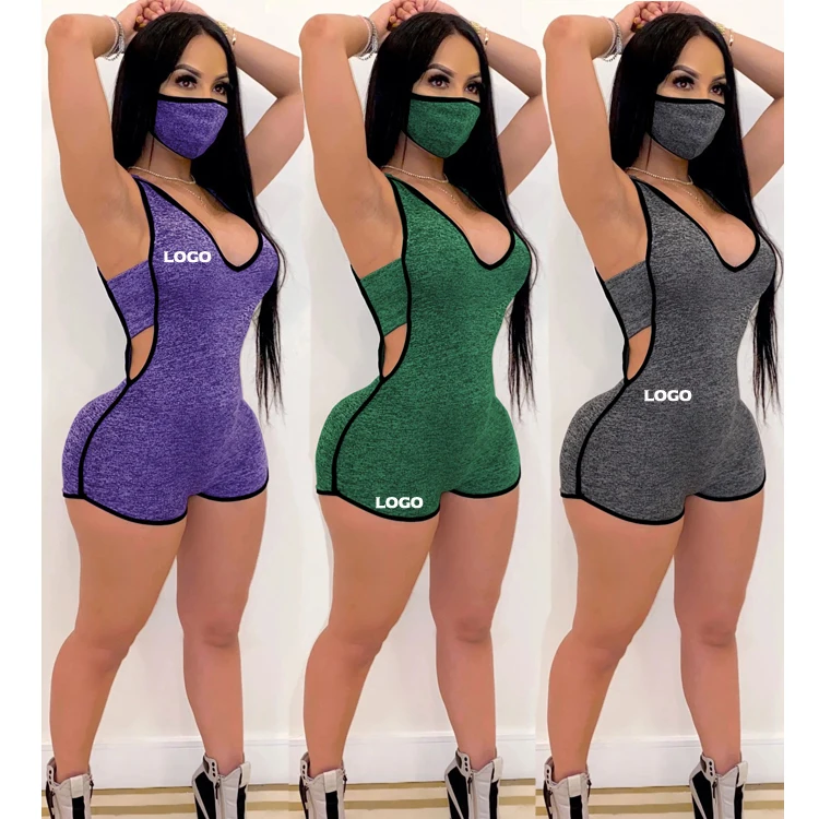 

Free Shipping Women's hooded sleeveless sports fitness jumpsuit shorts