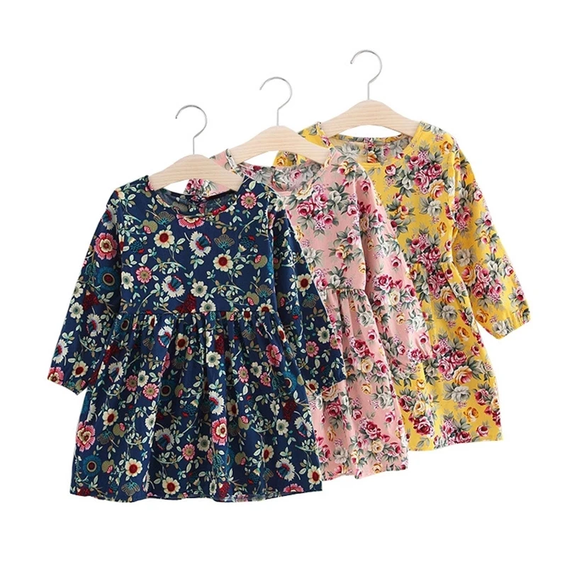 

Girls Dress Princess Kids Clothes Flower Printed Child Dresses Long Sleeve Children Clothing 2021 Spring Autumn Elegant Outfits