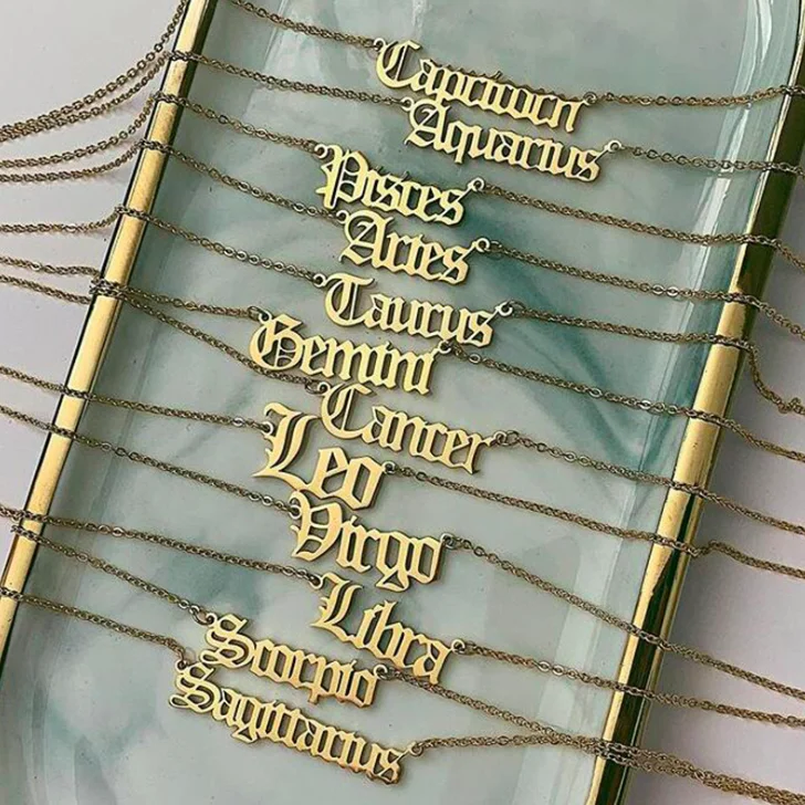 

jialin jewelry custom new fashion letter Gold stainless steel zodiac sign necklace