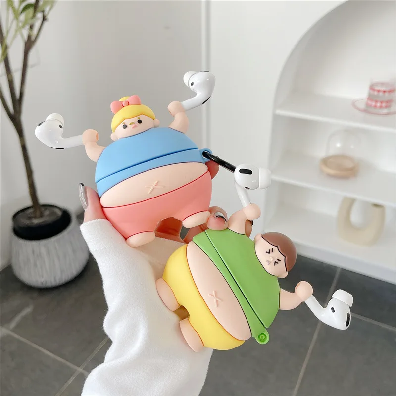 

3D Cute Cartoon Characters Fat Couples Weightlifting Cover For Airpod For Apple Airpods Pro 1 2 Case