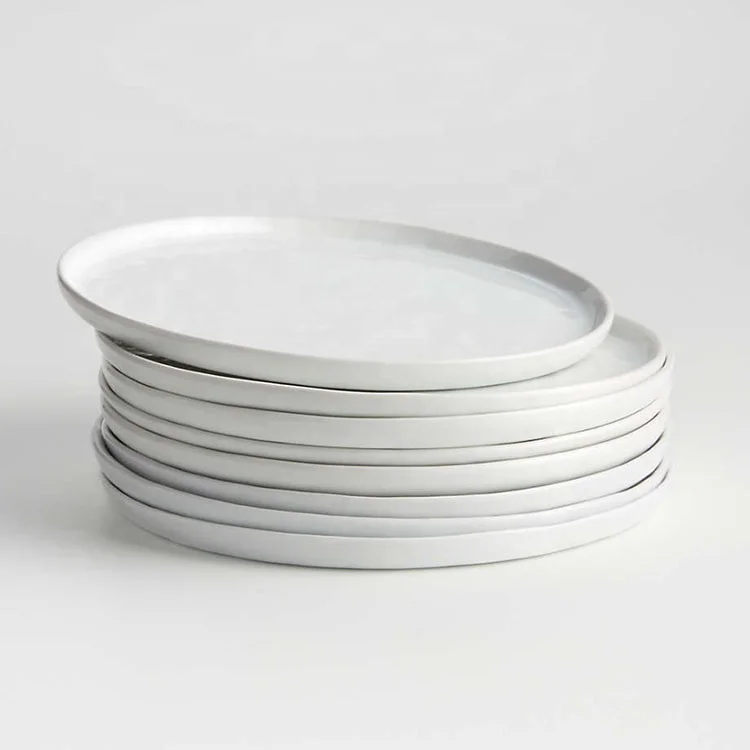 

New Arrival Minimalist Round Serving Tray 8 inch Steak Ceramic Plate Rustic White Porcelain Steak Tray in Stock