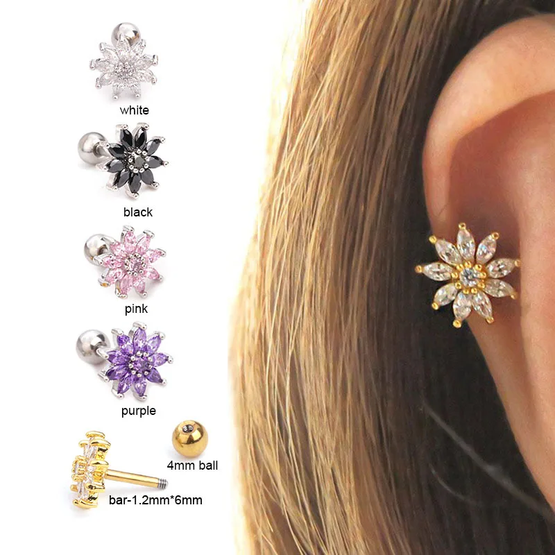 

YW Tiny Cz Flower Cartilage Gold Earrings 20g Stainless Steel Tragus Piercing Conch Helix Body Piercing Jewelry