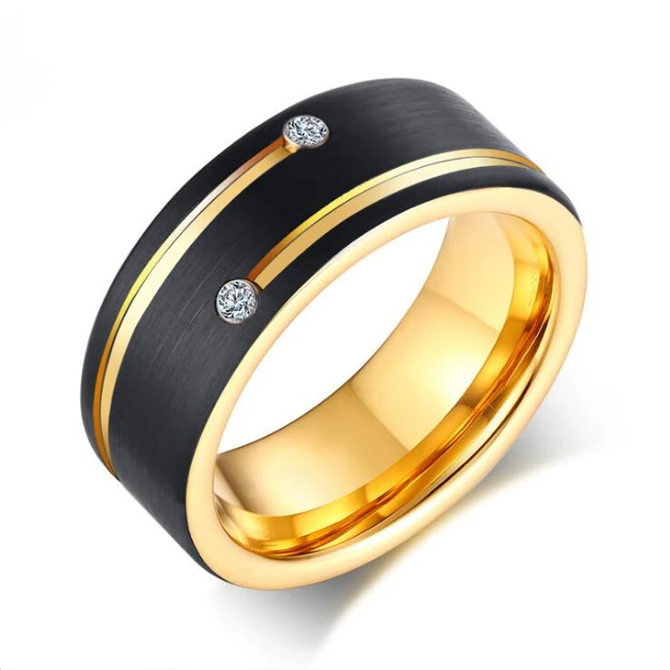 

18K Gold Plating Tungsten Carbide Wedding Ring Cool Men Punk Jewelry with CZ Stone Wholesale