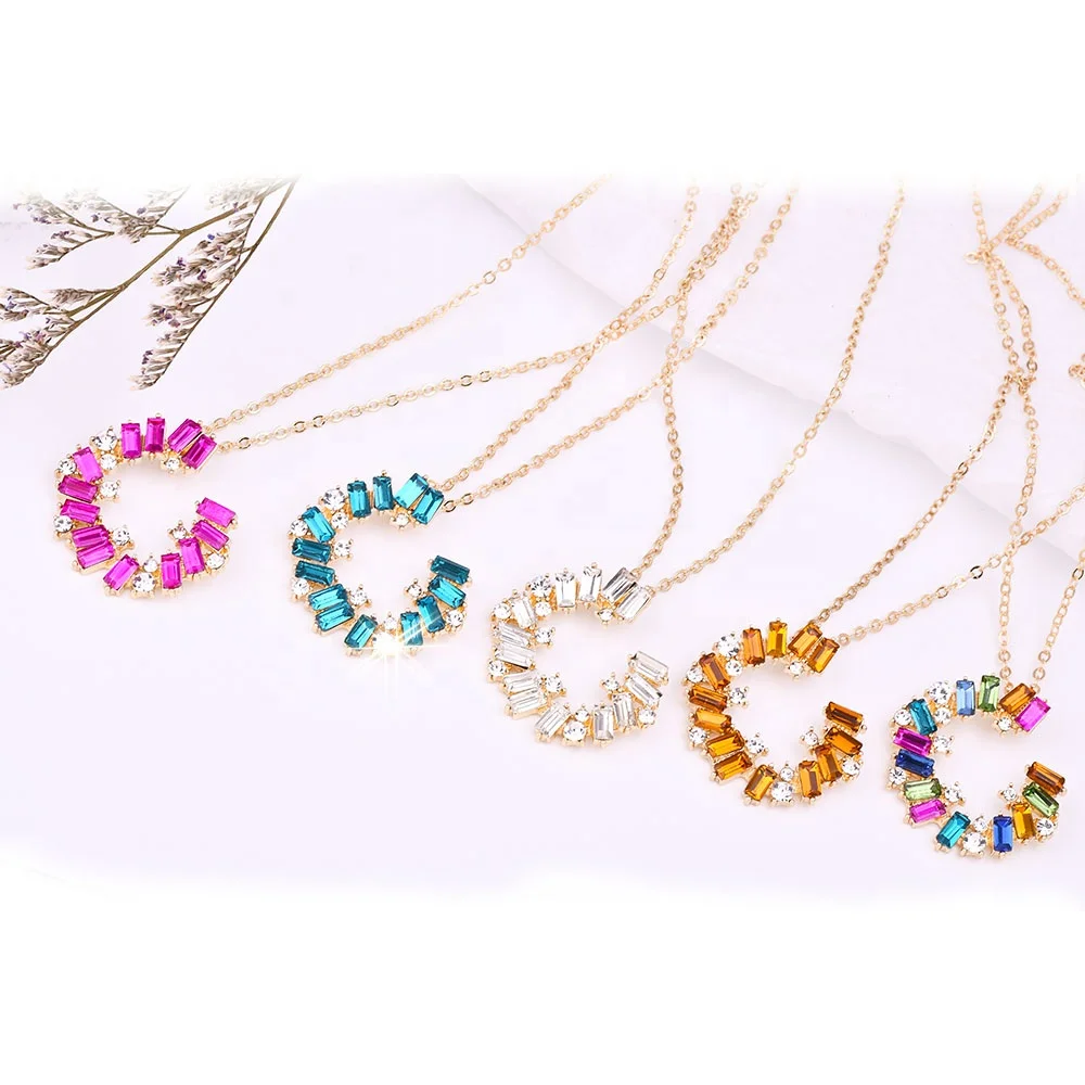 

5 Colors Gold Plated Colorful Glass C Letter Crystal Necklace for Women Girls Jewelry