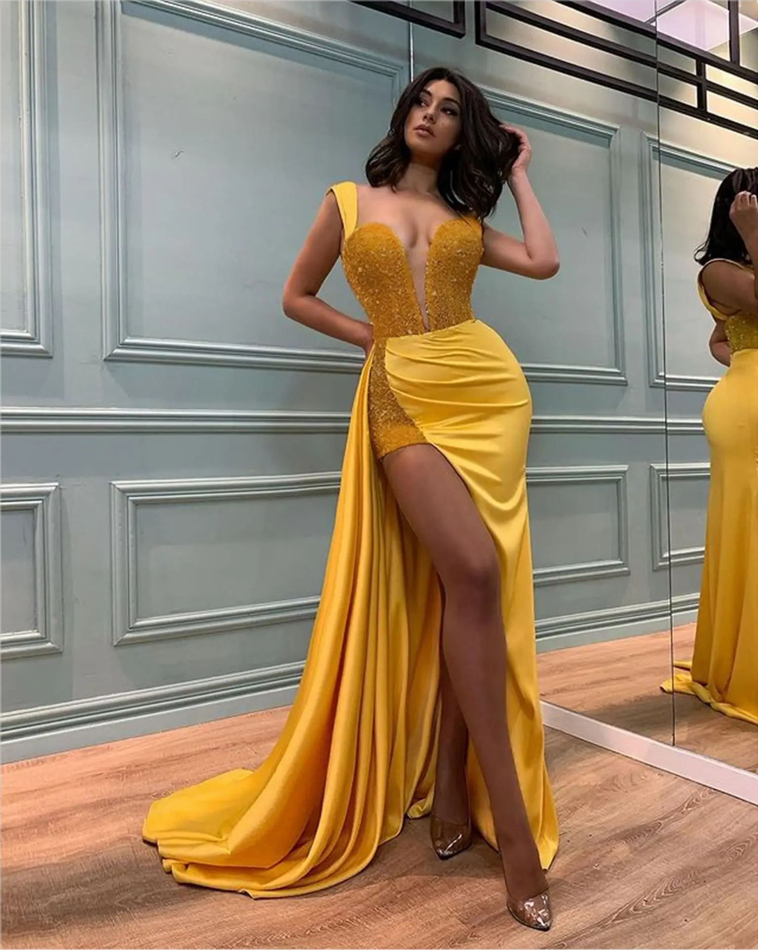 

Fvshion Ropa Mujer Vestidos Longos Low Moq Yellow Bridesmaid Dresses Women'S See Though Mesh Women Party Sexy Bodycon Dress