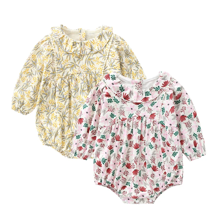 

2020 Newly Fresh bamboo leaf pattern cotton baby girls' clothes set cute newborn baby romper with hat for girls