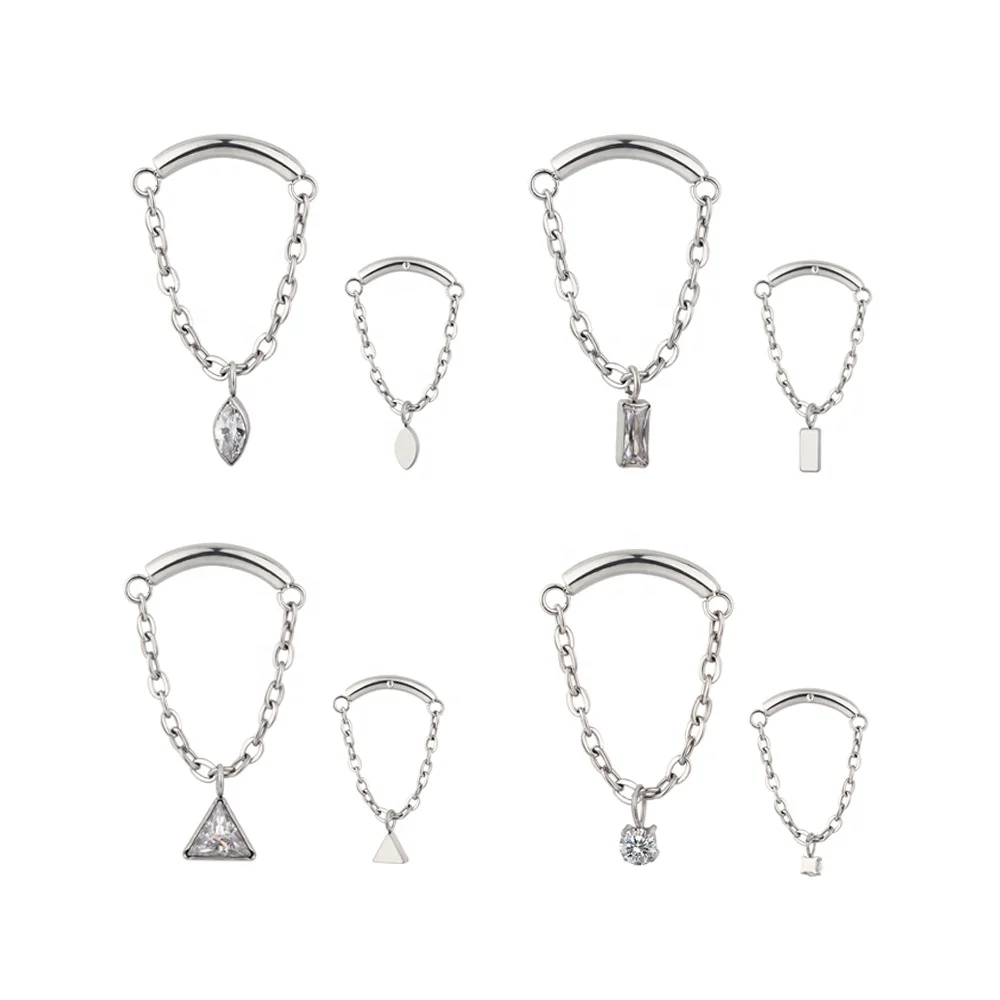 

GZN ASTM F136 Titanium 16G Piercing CZ Stud Earrings Tassel Chain Dangle Cartilage Helix Tragus Earring