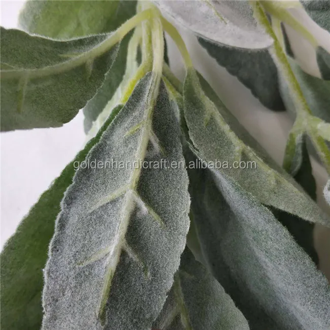 Ai508 Factory Wholesale Green Artificial Flocked Lambs Ear Leaves For
