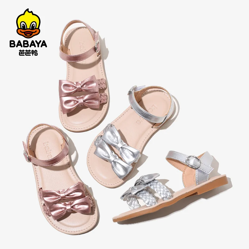 

36312 HUANQIU BABAYA fashion Double bows girl cute summer sandals for kids, Pink/white