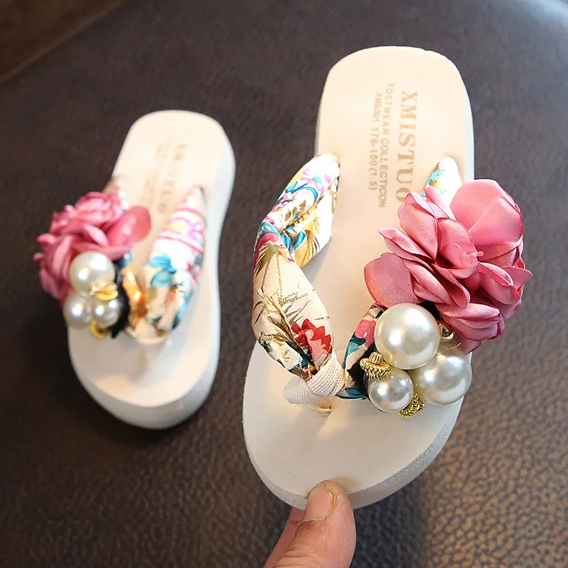 

Pink Kids Flower Slippers Flip Flops Outdoor Beach Shoes for Girls and Women, Pink red purple green blue black
