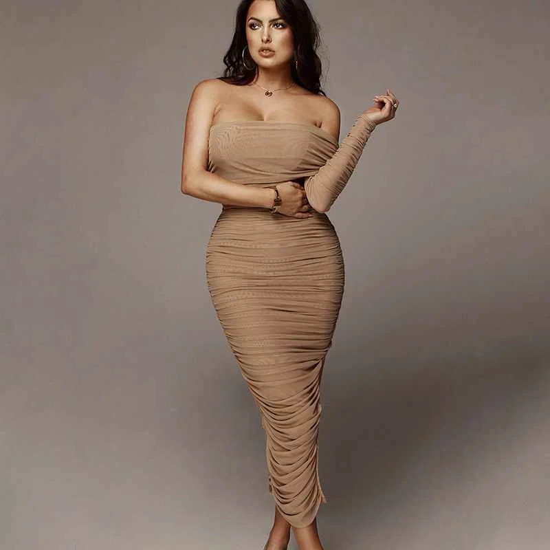 

Lady Straight Asymmetric Neck Midi Long Dress Casual With Sleeve