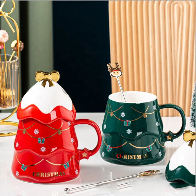 

Christmas Tree Shaped Coffee Cup Ceramic Mug With Lid Milk Office Coffee Milk Cup Novelty Gifts