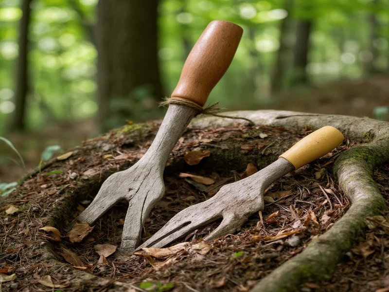 Survival craft tools made from natural materials in forest