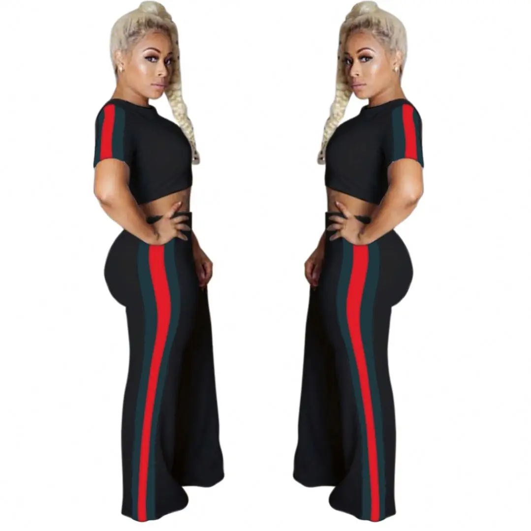 

2020 Hot sale black crop shirts and trousers with contrast belt ladies 2 piece plus size sets