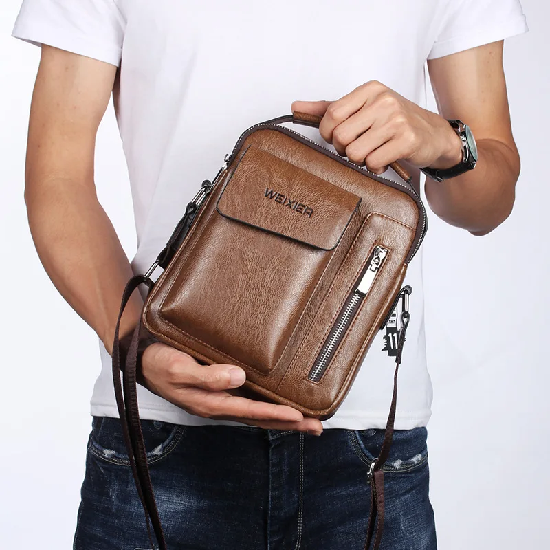 

New Style Fashion Men Leather Bags Laptop Vertical PU Satchel Messenger Bag, As pictures or customized