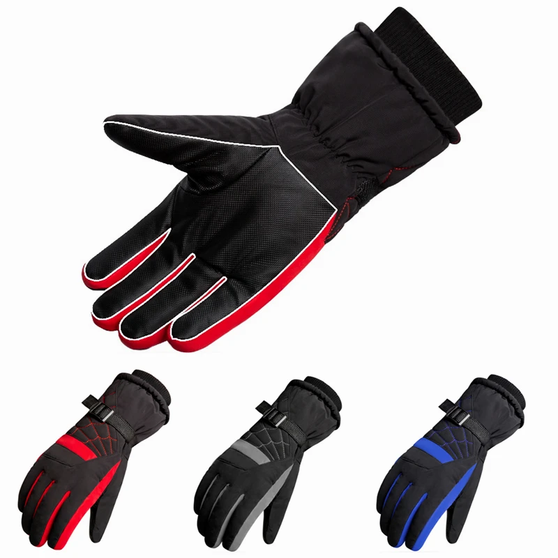 

Wholesale Men's ski gloves, winter waterproof snowboard snow touch screen gloves cold weather warm motorcycle gloves, Blue, gray, red