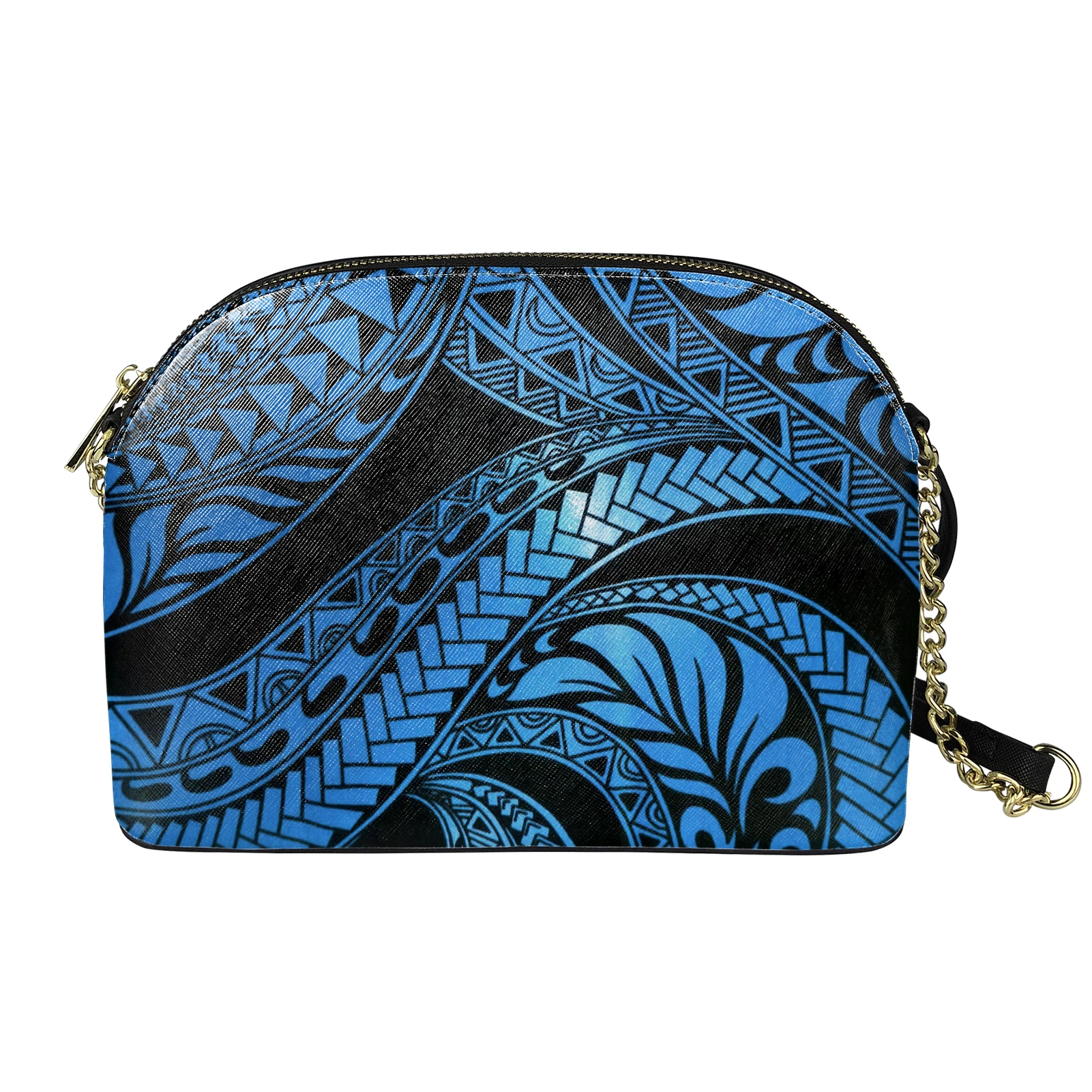 

Polynesian Tribal Blue Floral Designer Crossbody Bags For Women Casual Long Chain Girls Crossbody Bag Custom Vintage Shell Bag, Customized color