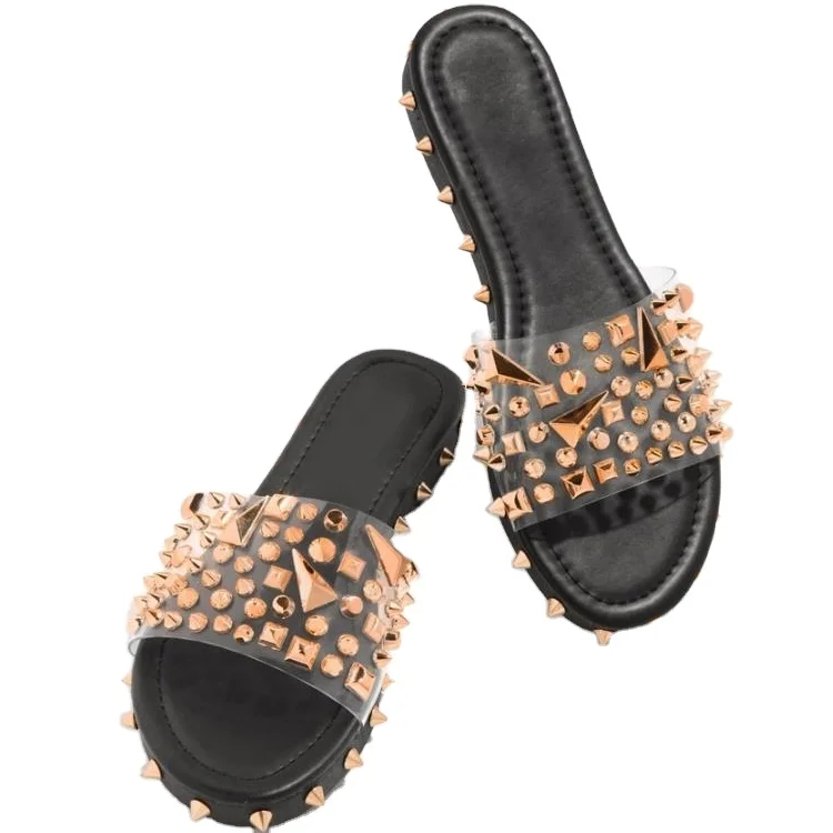 

2021 New fashion Women Summer Slippers Sandals Ladies rivet Flip Flop black shoes for women, Hot pink,black,orange